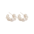 Crystal Leaf and White Pearl Cluster Stud Earrings view 5