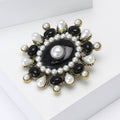 Black and White Pearl Oval Medallion Brooch Lapel Pin view 3