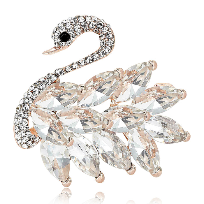 Rhinestone Swan Brooch Clear Marquise Crystal Bird Pin