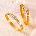 Gold Titanium Steel Bangle Bracelets Chain Link Bead Pave Styles view 4