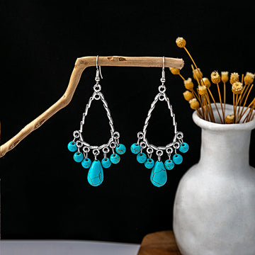 Silver Tone Turquoise Look Drop Earrings in Twelve Designs