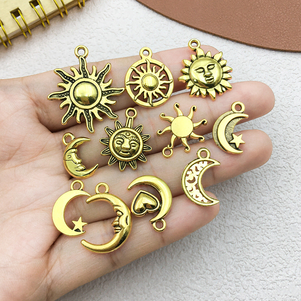 Antique Gold Zinc Alloy Sun Moon Star Charm Pendant for DIY Necklace Earring Jewelry Making
