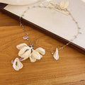 Fabric Flower and Crystal Drop Necklace in Four Pastel Colors view 9