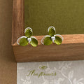 Silver Tone Green Three Petal Flower And Pearl Stud Earrings view 4