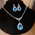 Silver Teardrop Crystal Pendant Necklace Earring Sets view 6