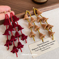 Brown Velvet Bow Long Tiered Decorative Drop Stud Earrings view 2