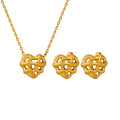 Intertwined Heart Pendant Necklace Stud Earrings Gold Steel view 5