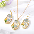 Pressed Blue Flower Face Profile Necklace and Hook Earring Options view 1