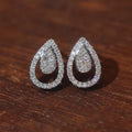 Silver Teardrop Double Pave Stud Earrings Clear Stones view 5