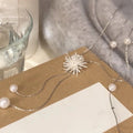 Silver Tone Starburst and Pearl Lariat Pendant Necklace view 6