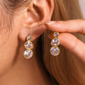 Three Stone Drop Earrings Round Pear Clear Zircon Gold Steel view 2