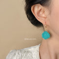Gold Tone Aqua Rough Edge Round Stone Slice Hook Earrings view 2