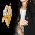 Gold Tone Lily of the Valley Pearl Look Metal Brooch Pin view 3