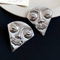 Sculpted Abstract Face Stud Earrings In Two Metal Tones view 7