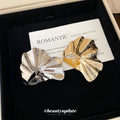 Metal Ginkgo Leaf Textured Statement Ring Gold Silver view 4