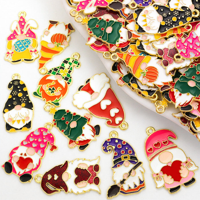 Enamel-Look Gnome Alloy Charms in 10 Styles for Jewelry Crafts
