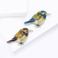 Enamel Songbird Brooch Silver Tone Scale Feathers Pin view 4