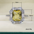 Yellow Emerald Cut Halo Crystal Ring Silver Tone Sizes 6-10 view 5
