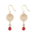 Gold Hook Cream Chrysanthemum Glass Red Bead Earrings view 5
