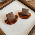 Brown Wood and Tortoiseshell Crescent Square Drop Earrings view 6