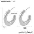 Chunky C Shape Stud Hoop Earrings Smooth Gold Steel Metal Pair view 7