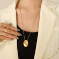Polished Oval Pebble Pendant Necklace Long Box Chain Metal view 3
