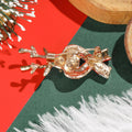 Gold Tone Reindeer Brooch Wrapped in Red and White Scarf view 3