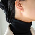Gold Multicolor Enamel Segment Hoop Huggie Earrings view 6