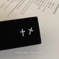Silver Tone Mini Clear Stone Cross Stud Earrings For Women view 1