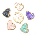 Gold Tone Enamel Cat and Crescent Moon Charms in Seven Styles view 5