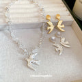 Hammered Swallow Drop Earrings And Crystal Bead Necklace view 4