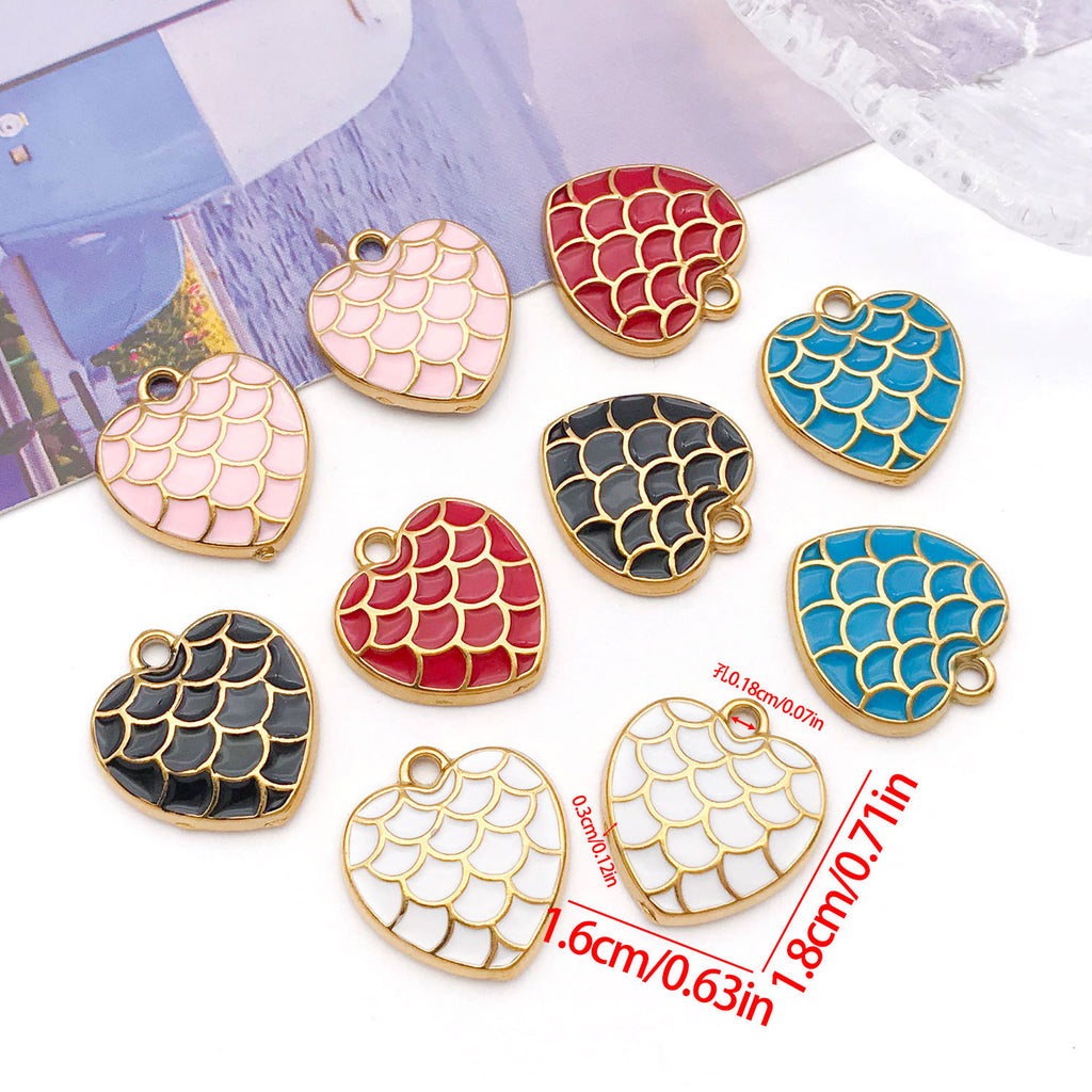16x18mm Stainless Steel Enamel Fish Scale Heart Charm Pendant for DIY Necklace Earring Keychain