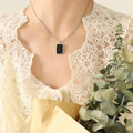 Black Rectangle Pendant Ball Chain Necklace Three Tones view 6