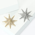 Eight Point Crystal Starburst Brooch in Silver or Gold Tone view 3