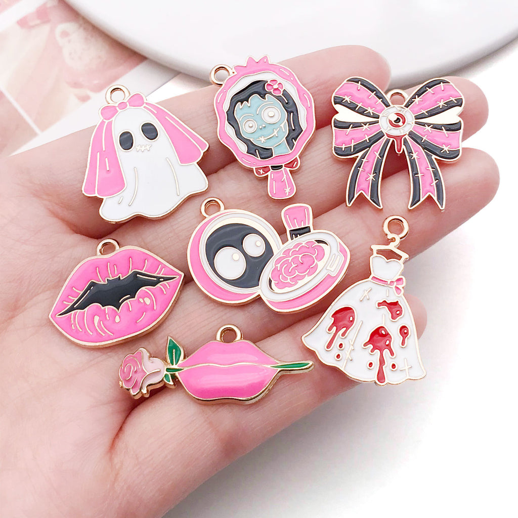Zinc Alloy Enamel Skull Ghost charm pendant for DIY Halloween necklace earring