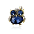 Crown Owl Crystal Brooch Blue Green Antique Gold Tone view 1