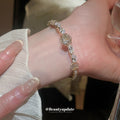 Gold Tone Rose Center Open Cuff With Clear Marquise Crystals view 4