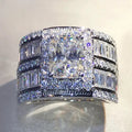 Silver Princess Square Halo Baguette Wide Ring Sizes 6-10 view 1