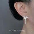 Silver Phoenix Bird Drop Earrings Clear Zircon Accents view 2