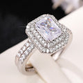 Silver Tone Rectangular Halo Crystal Ring Set Fashion Jewelry view 3