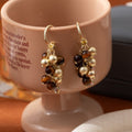 Brown Tiger Eye Look Bead Cluster Gold Tone Hoop Earrings view 4