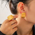 Wavy Texture Square Statement Rings And Stud Earrings Set view 1