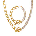 Gold Steel Paperclip Zircon Toggle Necklace Bracelet Styles view 5