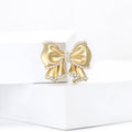 Satin Gold Tone Sculpted Bow Brooch With Pearl Trim view 2