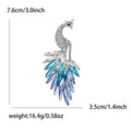 Silver Tone Peacock Brooch with Layered Crystal Tail Feathers view 5