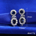 Royal Blue Floral CZ Drop Earrings Silver Tone Halo view 5