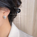 Clear Oval Halo Crystal Stud Earrings Gold Tone Pair view 2