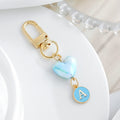 Blue Pearlescent Heart And Round Initial Letter Keychain view 3