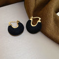 Gold Tone Flocked Disc Hoop Earrings in Black Red and Brown view 6