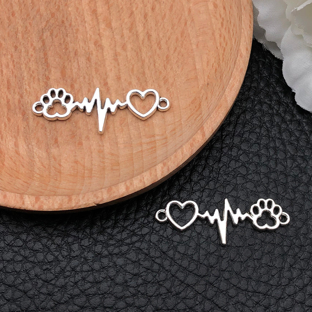 Antique Silver Zinc Alloy Electrocardiogram Heartbeat Connector Charm for DIY Jewelry